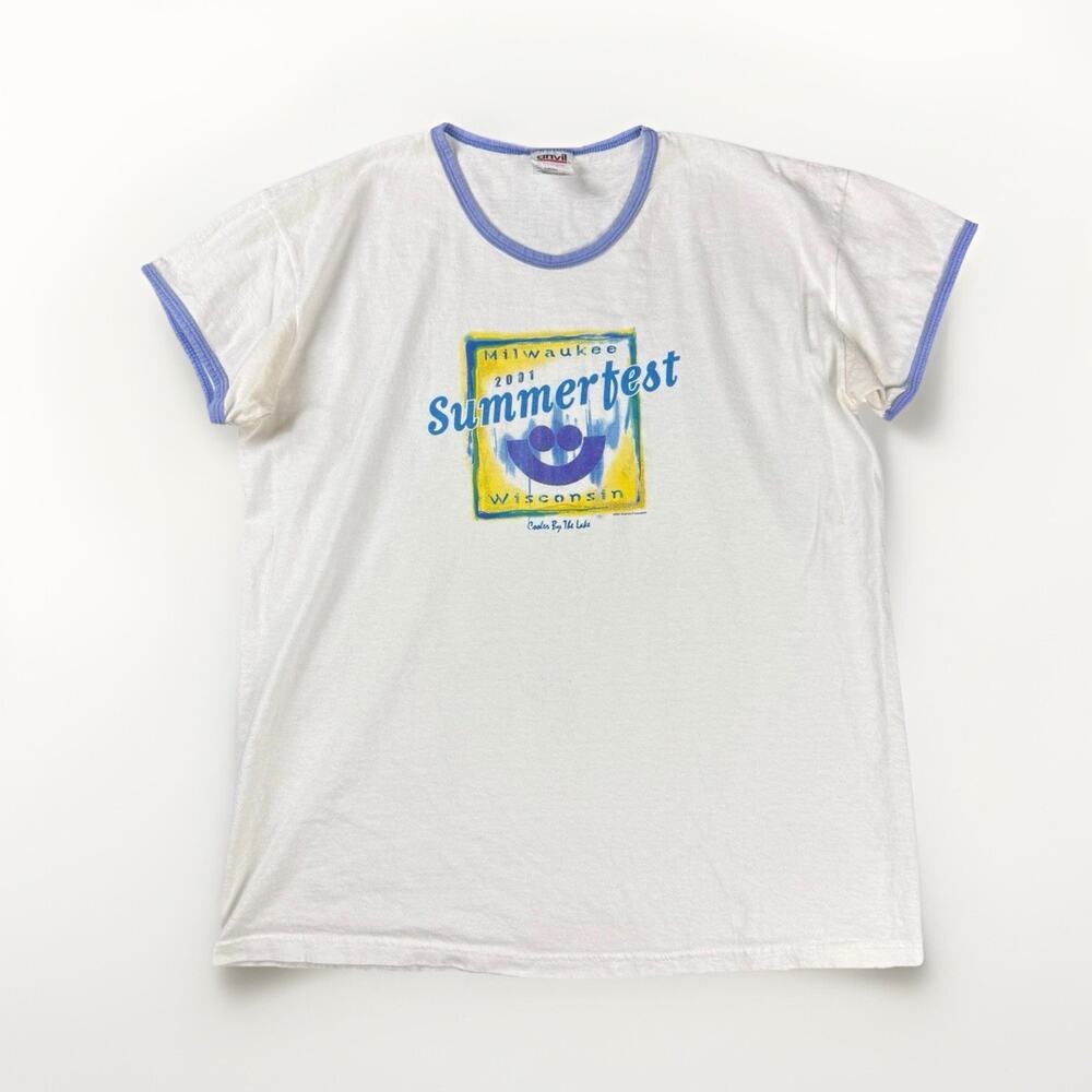 VTG Y2K 2001 Summerfest Milwaukee Ringer T-Shirt L MKE Single Stitch‎ Tee Retro